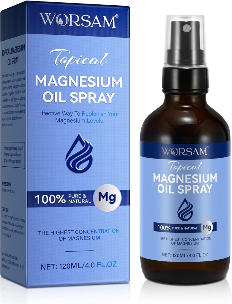 שמן מגנזיום לרגליים (4 oz), Magnesium Spray, 100% טהור אורגני מגנזיום שמן Chloride שמן זכוכית בקבוק, Topical Magnesium Spray שמן עבור רגליים, קל לשימוש 120 מ"ל