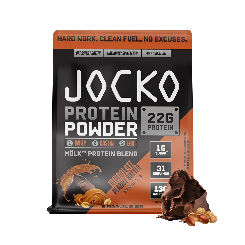 Jocko דלק Mölk Whey אבקת חלבון 22g Low Sugar Monk תערובת - שריר התאוששות וצמיחה, Packaging May Vary (31 משרתים, שוקולד Butter)