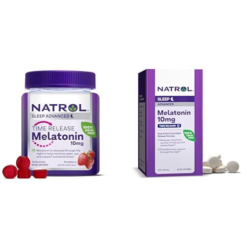 Bundle של Natrol Time לשחרר מלטונין 10 מ"ג 100 טבליות, תוספת דיאטנית עבור שינה מנוחה, ו- Natrol זמן לשחרר מלטוניזציה 3 מ"ג, 35 מסטיקנים משועבדים מלטונינים, 35 יום אספקת יום אספקה