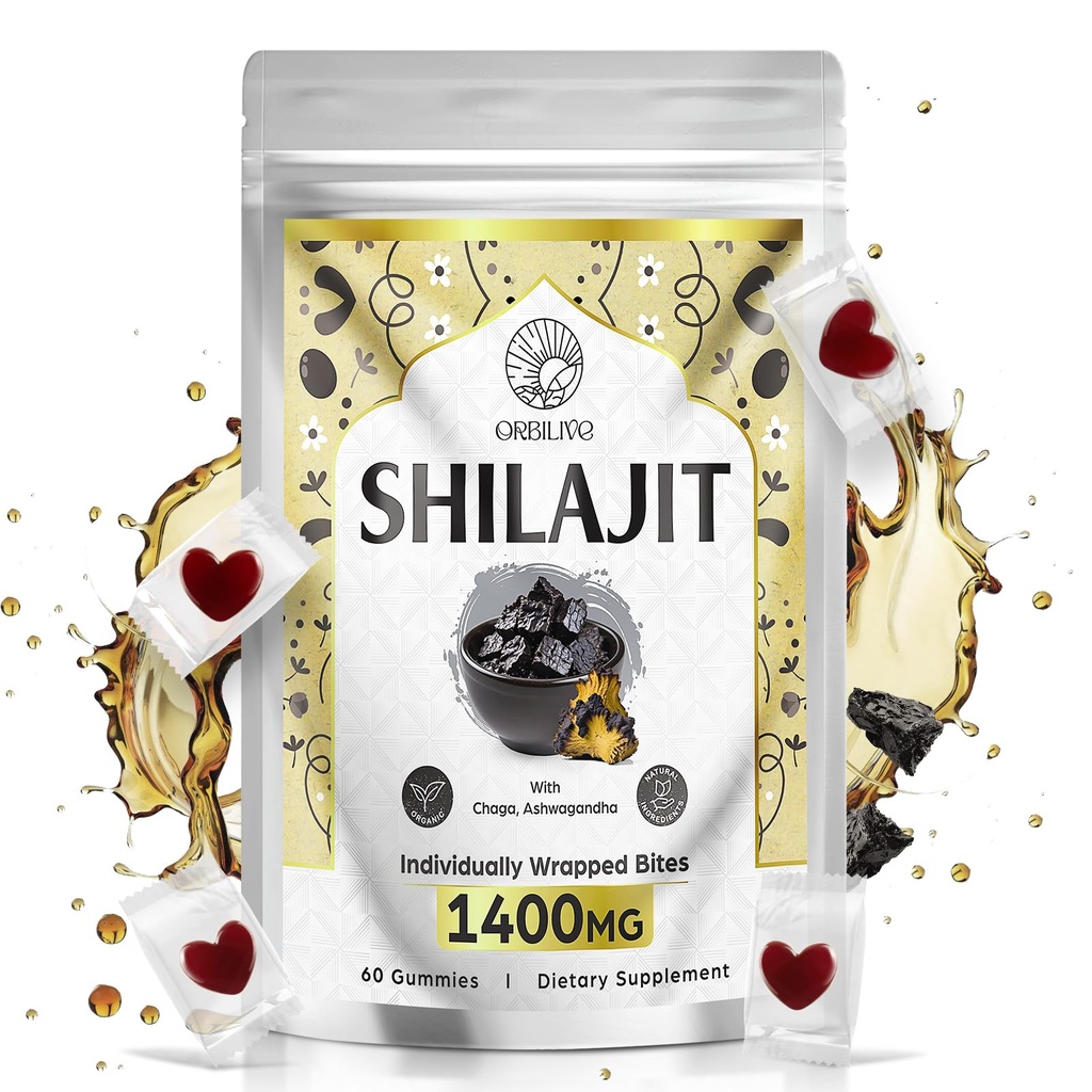 1400 MG Shilajit Gummies, Shilajit Pure Gummies עם Ashwagandha, Hiilajit ההימלאיה לגברים, 85+ Trace מינרלים & Fulvic Acid, Individually Wrapped, Sugar-Free 60 Counts