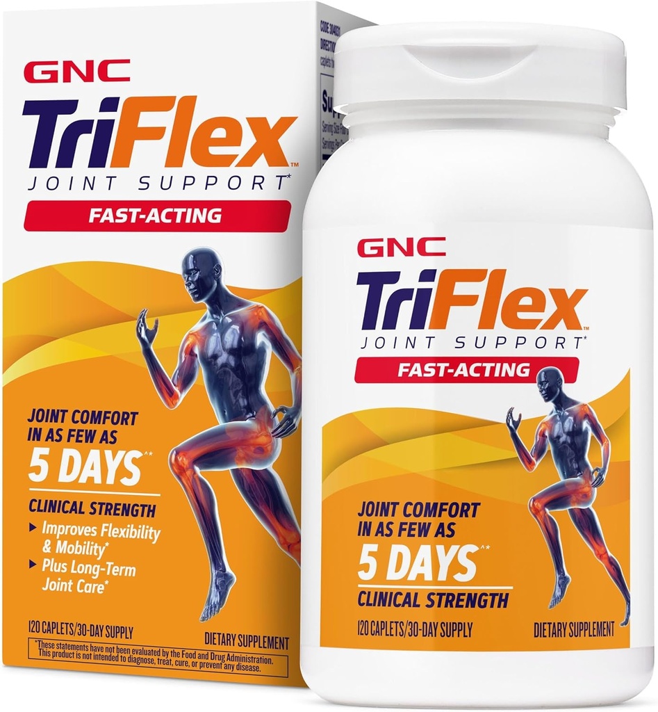 GNC TriFlex Fast-Acting 2.0, משפר את הנוחות המשותפת ואת Stiffness, כוח קליני Doses של Glucosamine / Chondroitin ו Boswellia- Plus Turmeric, 120 Caplets