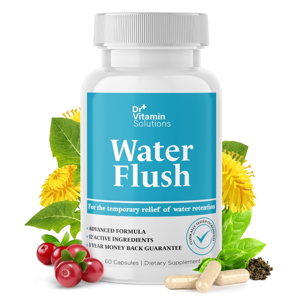 DR VITAMIN SOLUTIONS Diuretic Water Pills for Weight Control, 12 Active Ingredients ( תה ירוק, Cranberry & More), הקלה מיידית מ- Bloat & Swelling, גלולות להחזר מים לנשים וגברים - 60 קפסאות