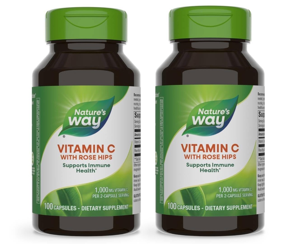 דרכו של הטבע ויטמין C עם Rose HIPS, Powerful Antioxidant & Immune function Support from ויטמין C*,Promotes Collagen for Healthy Skin *, 100 קפסולות (Packaging May Vary) - 2 Pack