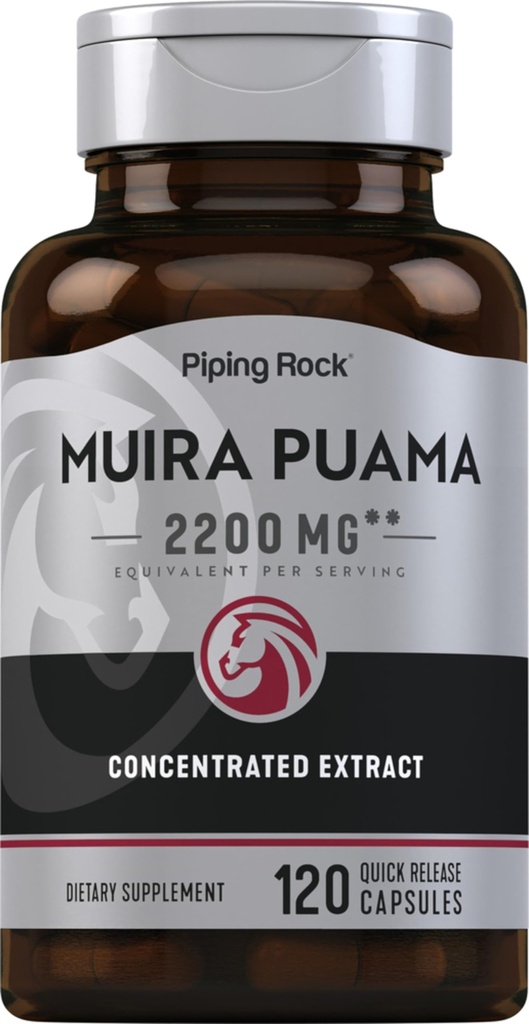 Piping Rock Muira Puama Root לחלץ 2200 מ"ג | 120 קפסולות | לגברים ונשים | Non GMO, Gluten Free Supplement