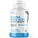 מזון R Alpha Lipoic Acid 600 מ"ג קפסולות - R Lipoic Acid Acid Stabilized עם biotin - Active Form של R-ALA - 600 מ"ג קליני Dosage - תמיכה באנרגיה סלולרית עוצמתית - 30 קפסולות טבעוניות - RALA