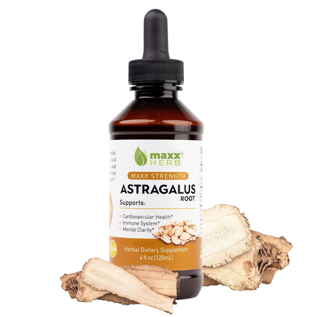 Maxx Herb Astragalus Root Extractal Tincture Absorbs טוב יותר מאשר קפסולות או אבקה, עבור תמיכה חיסונית וקלילות נפשית - 4 Ozבק (60 משרתים)