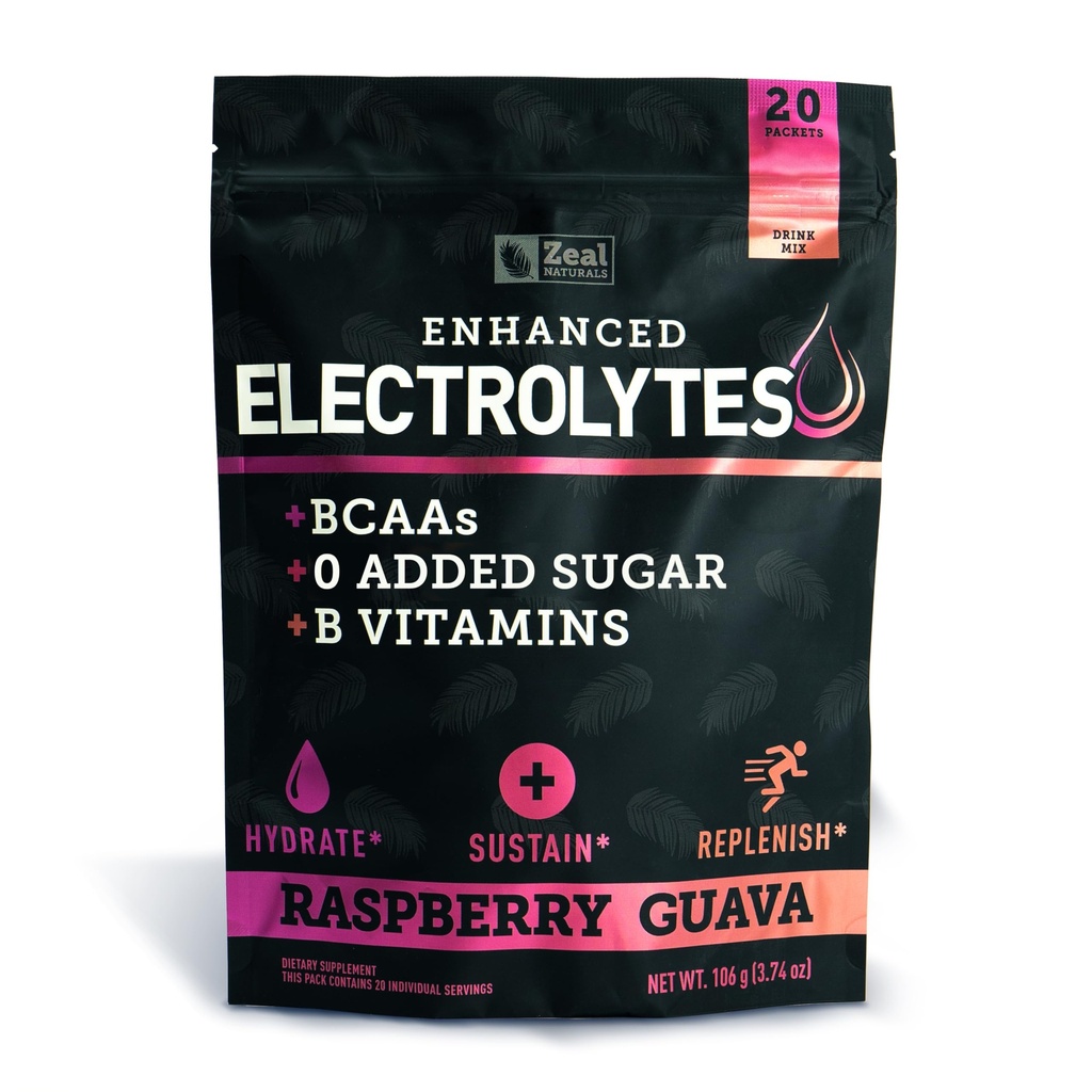 הגדלת פוליקת אלקטרוליטה Stick Packs (Raspberry Guava | 20 Packets) w / 0 סוכר +BCAAs +B-Vitamins Electrolyte תוספת wassium Zinc & Magnesium עבור הידרציה - Keto אלקטרוליטטס