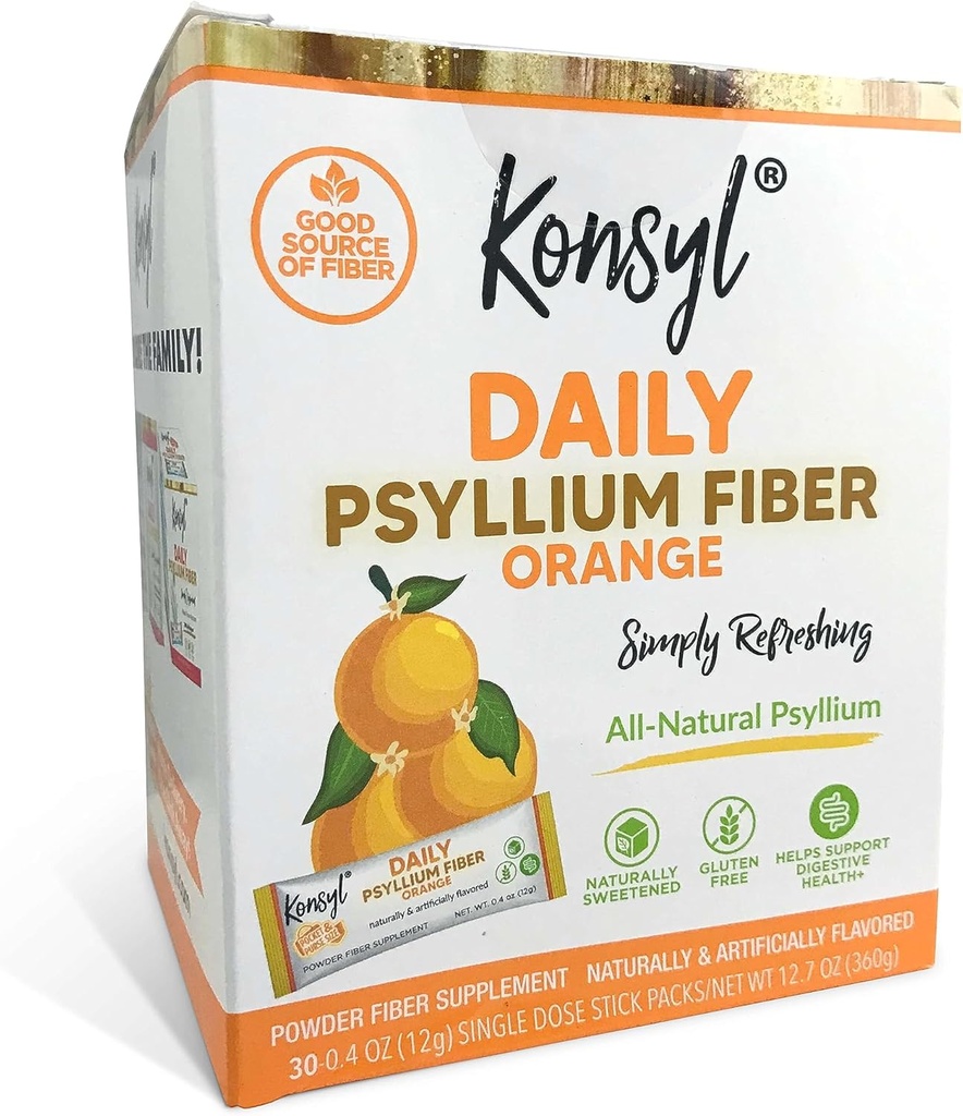 Konsyl Daily סיבים כתום 100% טבעי אבקת Husk - באופן טבעי מתוקן -ten Glued חינם - 30 יחיד Stickpacks