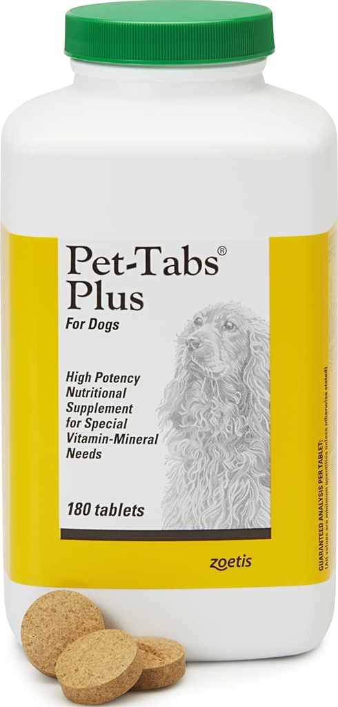 Pet-Tabs Plus Multivitamin ומינרל תוסף לכלבים עם צרכים תזונתיים מיוחדים, Tablet Chewable, 180 Countבק