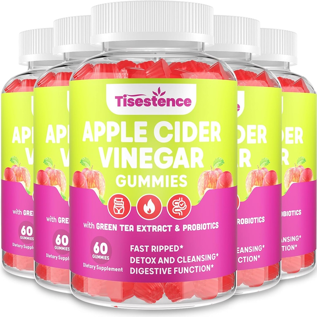 Mother Apple Cider Vinegarmies, Keto ACV Gummies 2000MG - ניקוי ודיאטת Detox, Max Power ACV Gummies עם תה ירוק, Raspberry, B12 ופרוביוטיקה עבור Metabolism & Digestive Health, Packs של 5