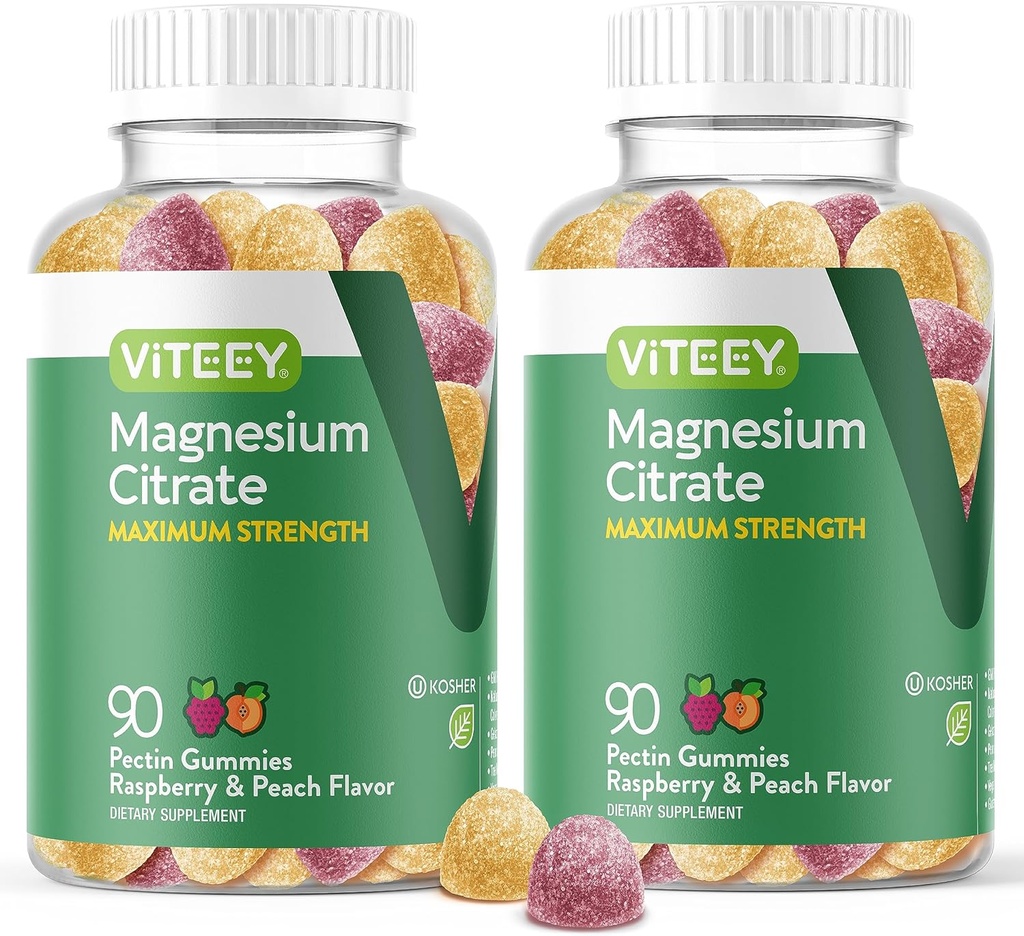 VITEEY Magnesium Gummies למבוגרים - 255 מ"ג של מגנסיום Citrate Gummy for Calm, Sleep, Nerve & השרירים פונקציות תמיכה - טבעוני, Gluten Free - 180 הרוזן