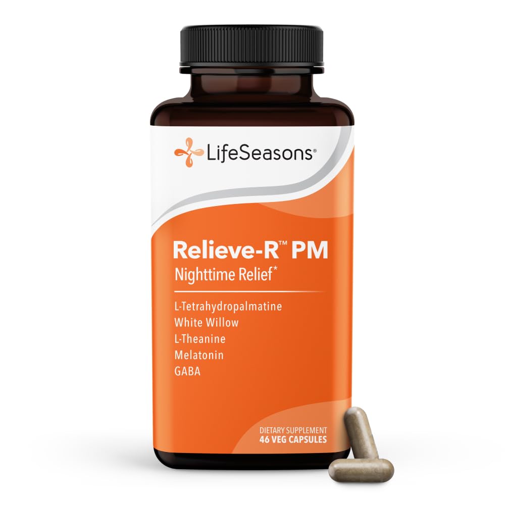 Life Seasons Relieve-R PM - Eases Nighttime Aches & Discomfort - מרגיע שרירים - Calms The Nervous System - תומך במחזורי שינה טבעיים ולא הרגלים טפסים - 46 קפסולות