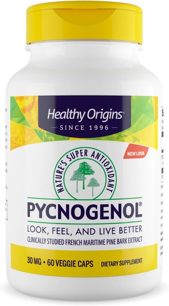 מקורים בריאים Pycnogenol 30 מ"ג ( Super Antioxidant, non-GMO, Gluten Free, Cardiovascular Support), 60 וggie Caps