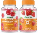 Calcium, מגנזיום, Zinc & ויטמין D + ויטמין D + 5000 IU, חניכיים Bundle - גדול Tasting, ויטמין, Gluten חינם, GMO חינם, Chewable