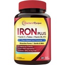 תוספי הברזל של הדוקטור לנשים גברים - Gentle Iron Bisglycinate עם ויטמין C, B6, Folate & B12 - Non-Constipating & Stomach Friendly Iron Pills for Blood & Energy Support, 30 טבעוני Caps