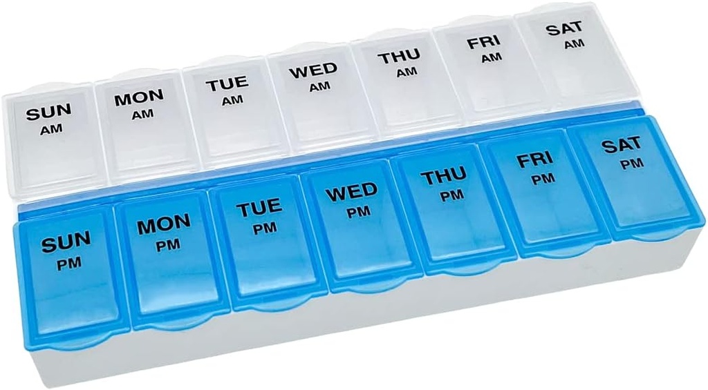 טיפול בסיסי (7 ימים) AM/PM Pill מארגנת, ויטמין CA, ו- Medicine Box, השוואות גדולות, 2 פעמים ביום, כחול ו Clear Lids