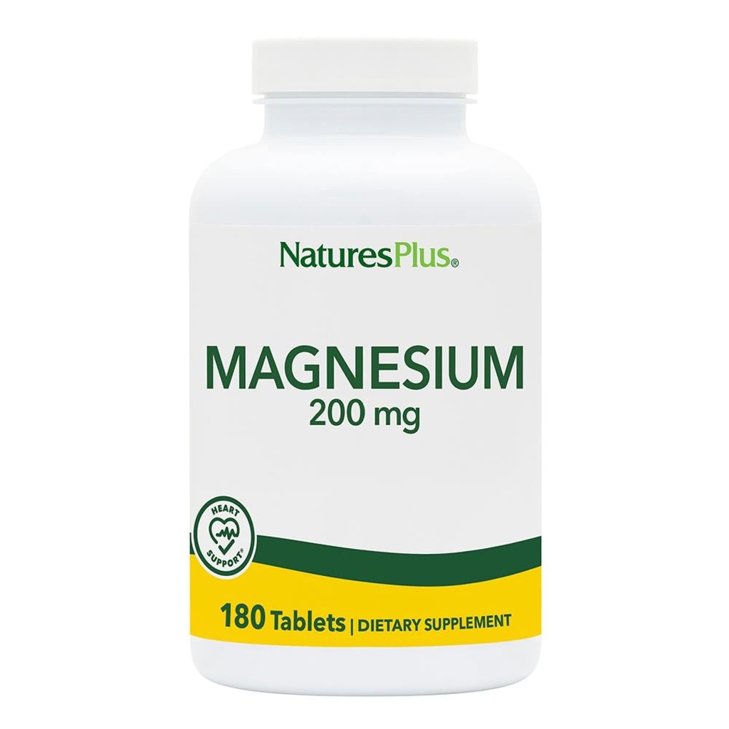NaturesPlus Magnesium - 200 מ"ג, 180 טבליות - גידול צמחוני, גלוטן חינם - 180 משרתים