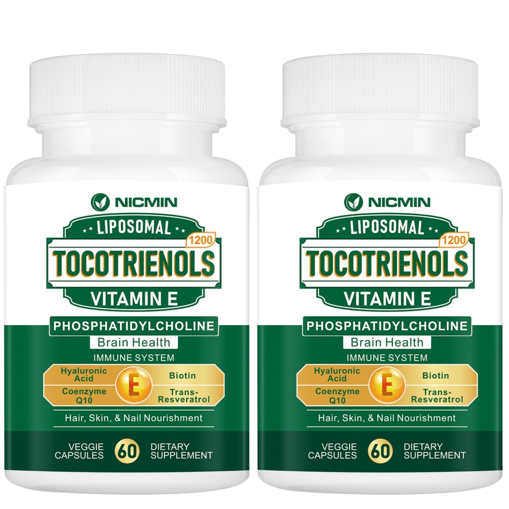 1200MG ויטמין E Tocotrienols Liposomal Tocotrienols תוסף עם Phosphatidylcholine, 95% דלתא-tocotrienols ו 5% Gamma-tocotrienols, Absorption גבוהה עבור הלב, תפקוד המוח 120 קפסולות פונקציונלי 120 קפסולות פונקציונליות