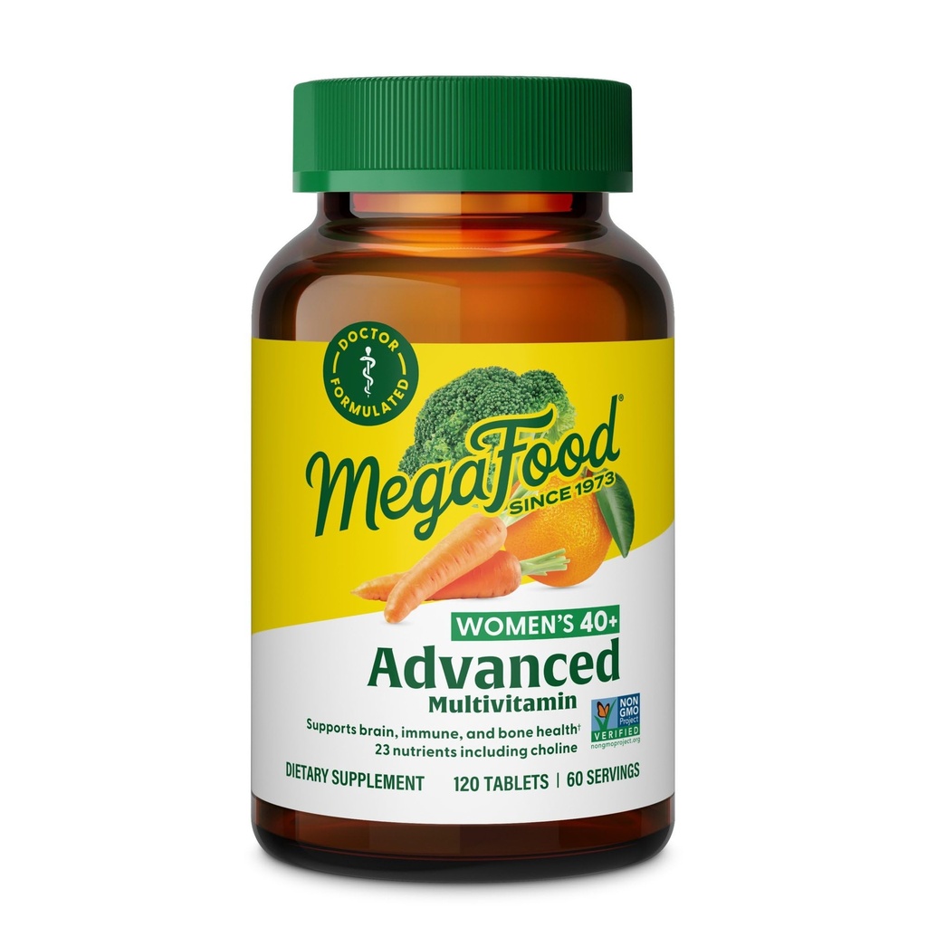 Mega Food Women's 40+ Advanced Multivitamin לנשים - ד"ר פורמולה - ויטמין B, ויטמין D3, ויטמין K2 & Choline - Energy Metabolism, Brain Health & Bone Health - Vegetarian - 120 Tabs (60 מנות)