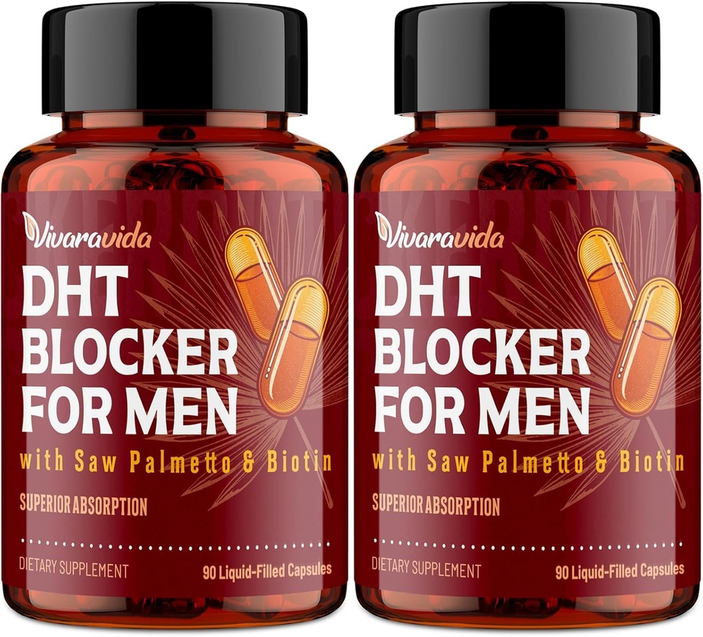 DHT Bloer for Men | שיער גדילה תוספת עם Saw Palmetto & Biotin - ויטמין צמיחת שיער - שיער חרטה - תוספי אובדן שיער טבעי נוזלי-Filled - Prorietary Herbals (180 קפסולות)
