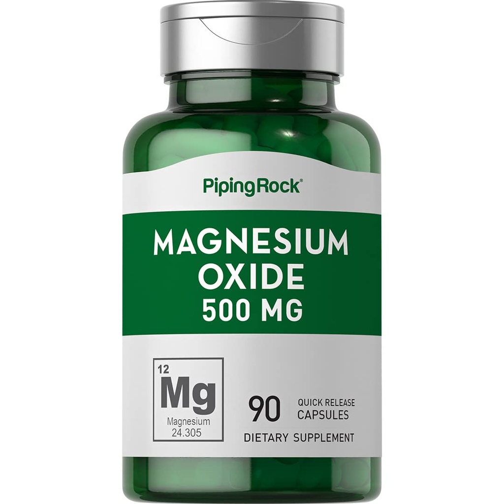Piping Rock Magnesium Oxide 500 מ"ג קפסולות | 90 Count | Non-GMO, Gluten Free Supplement