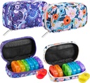 Serfeymi® Travel Pill Productionser 2 Times A Day AM PM Rainbow Box 7 Day with Zipper Canvas Pill Case, מארגנת תרופות עבור גלולות, ויטמינים, שמן דגים - סגול 01+ + 01