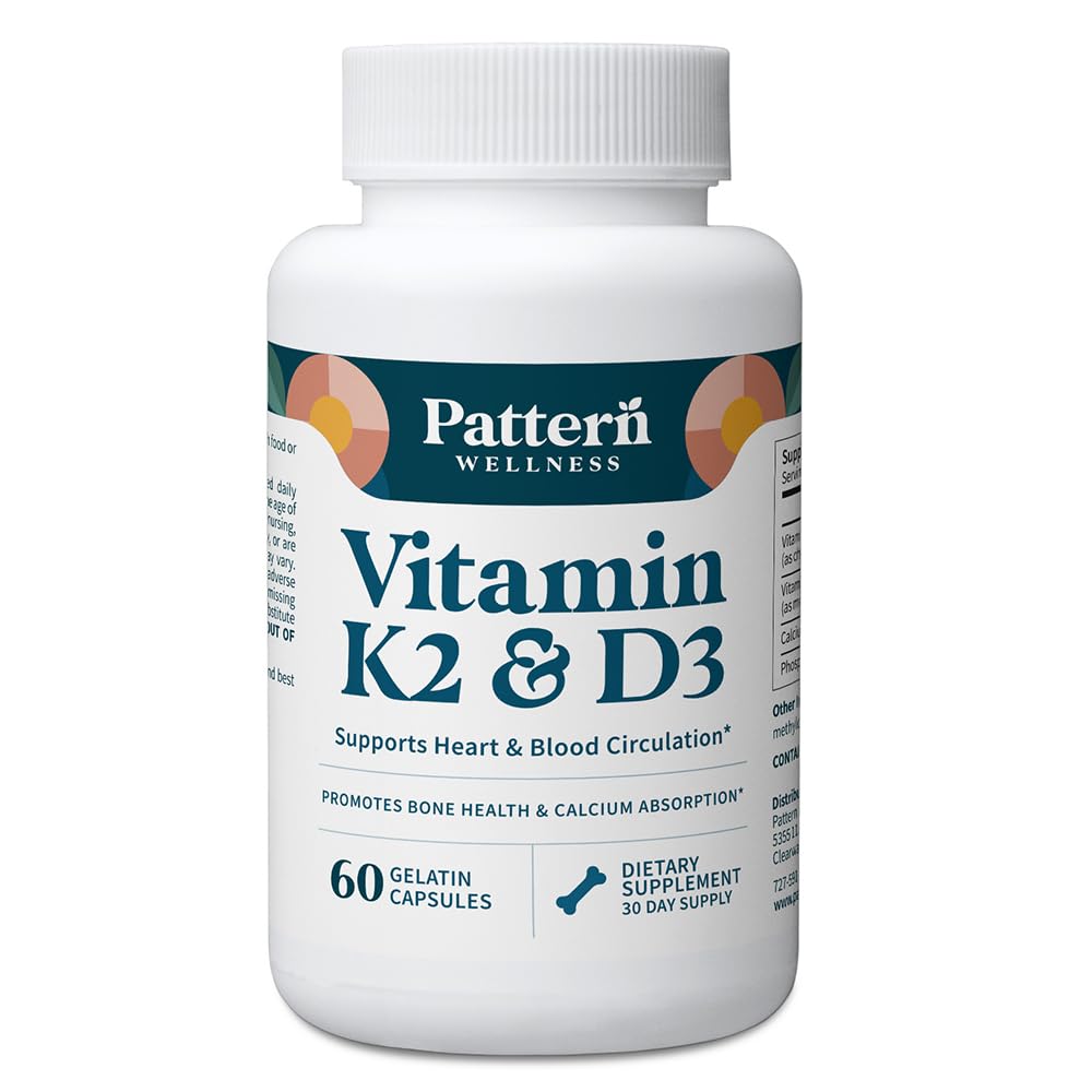 דפוס ויטמין K2 & D3 תוסף עם Calcium - בריאות העצם, Circulatory Wellness & Immune Support - Non-GMO - 60 קפסולות