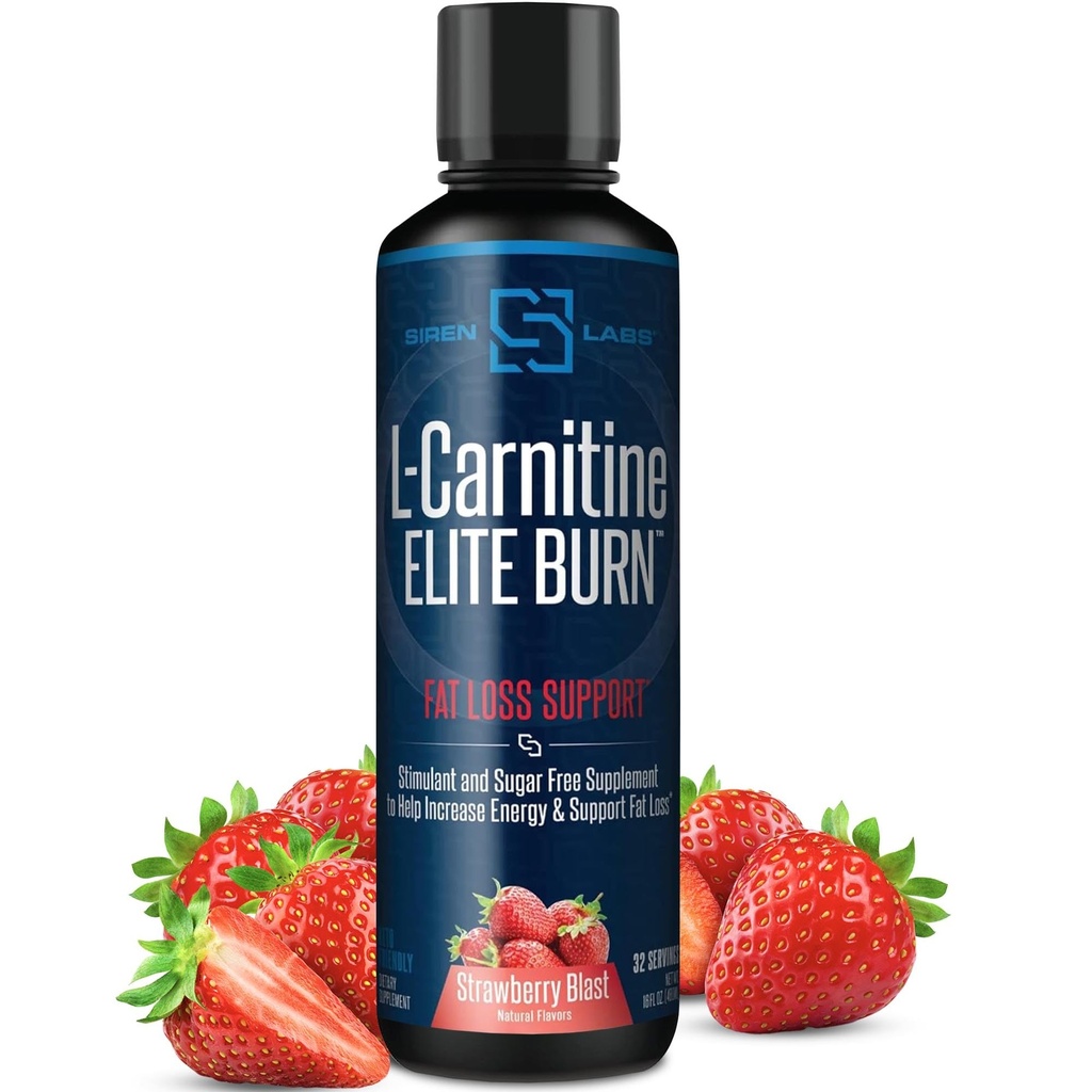 L-Carnitine Elite Burn Liquid Keto Fat Burner and Metabolism Activator - Fat Loss Support Keto Friendly Weight Loss להגביר את האנרגיה - Stimulant Free - Strawberry Blast 3000mg (32 משרתים)