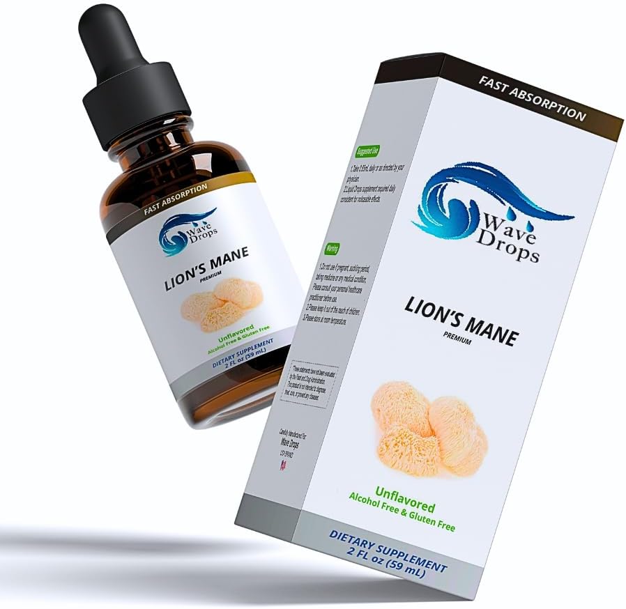 Lion's Mane Liquid Drops Lions Mane להורדה | Focus | קוגניטיבית | Nootropic Brain Support; 3 חודשים אספקת צמח נוזלי | Non-GMO | 2 Fl Oz