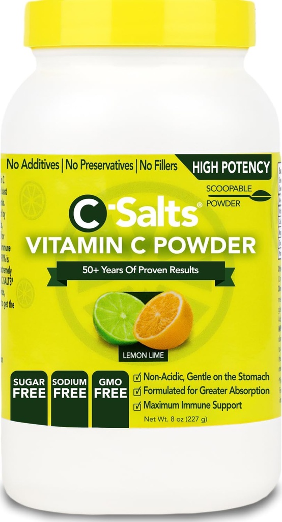 C-Salts ויטמין C אבקת תוסף - 100% טהור Dose Buffered ויטמין C אבקת עבור Immune תמיכה - אורגני, סוכר חינם, טבעוני, non-GMO, Stomach-Friendly, לימון Lime 8oz