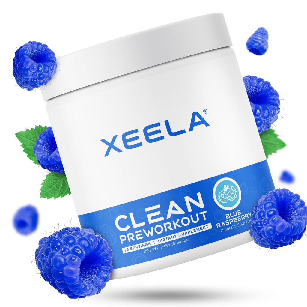 אבקת XEELA טרום עבודהout - נקי ו Tested - Jitter, Safe, and Natural - להגביר את האנרגיה התרמיונית, פוקוס, אנדורנס W / Creatine, אורגני Caffeine, ו Plant Based Citrulline (כחול פטל)