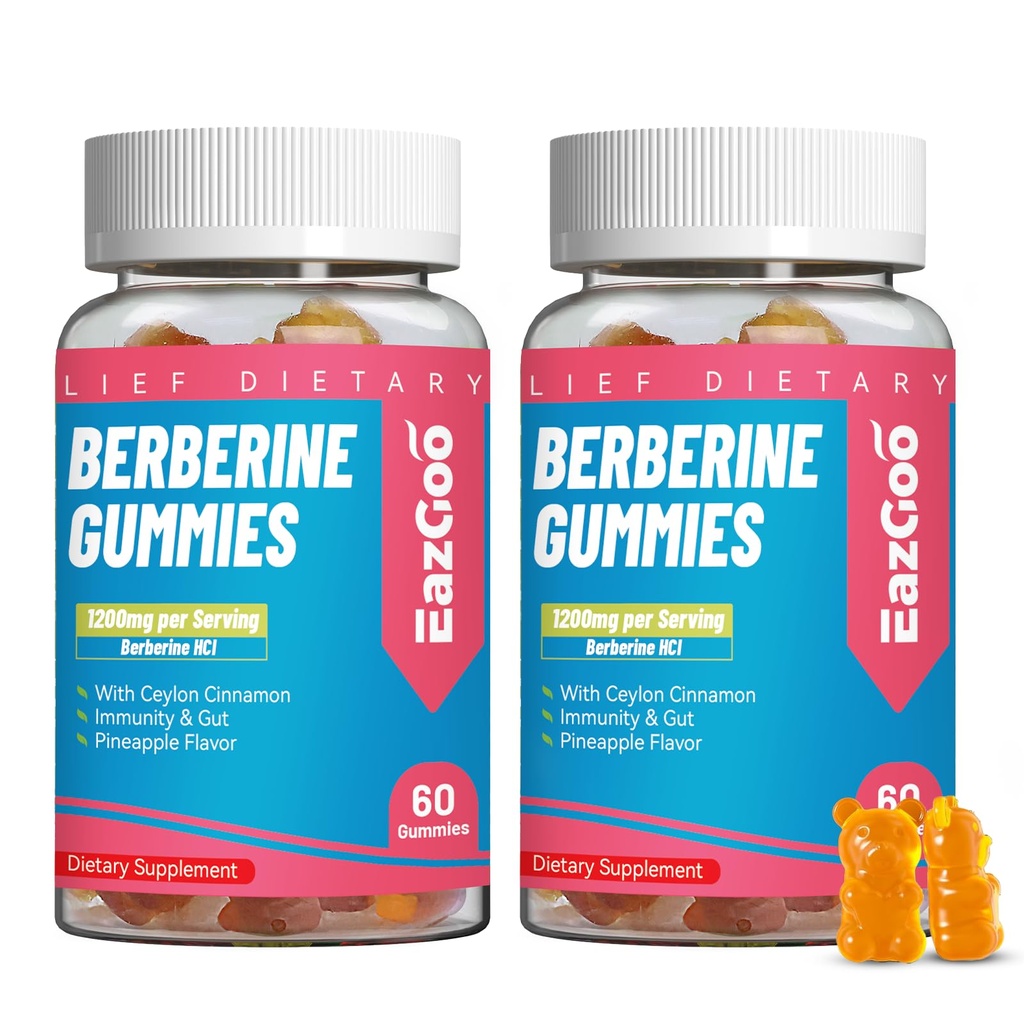 2 Pack Berberine Gummies 1200mg Berberine תוספת עם Ceylon Cinnamon עבור Metabolism ותמיכה באנרגיה, גלטין חינם 120 הרוזן