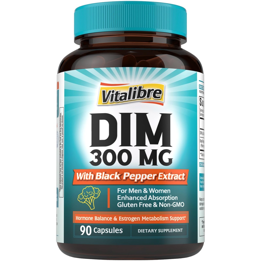 DIM תוספת לנשים וגברים, Estrogen Metabolism, הורמון איזון ומנופאוזה תמיכה, DIM 300 מ"ג עם Black Pepper לחלץ, Absorption, 90 קפסולות