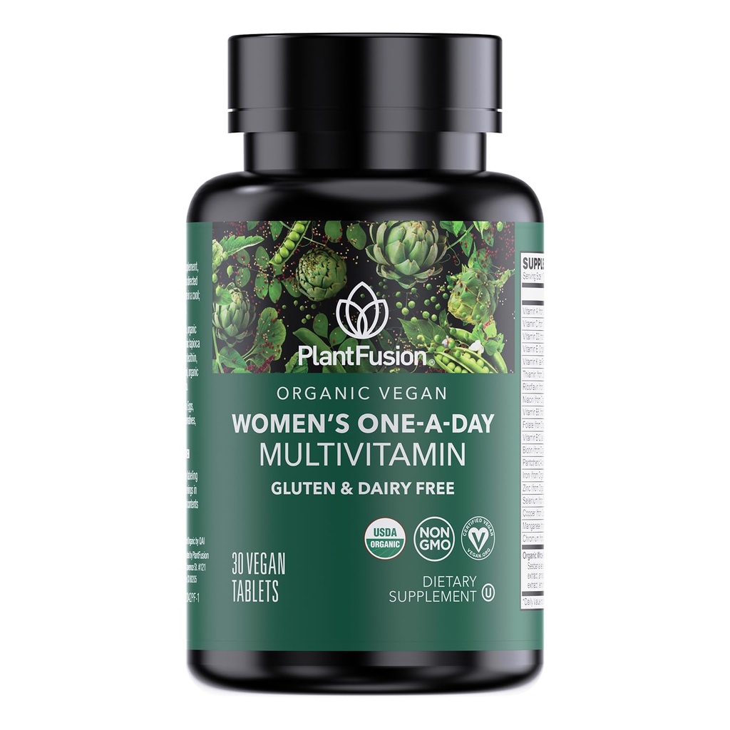 PlantFusion Organic Multivitamin for Women - One Daily Food Pool Women's Multivitamin - טבעוני, non-GMO, Gluten Free & Milk Free - 30 טבליות (1 חודש אספקה)