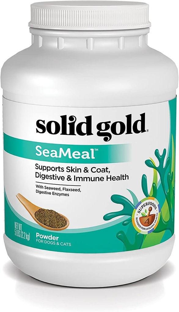 Solid Gold Cat & Dog Multivitamin Powder - Kelp Powder, Omega 3 & Vitamins for Dental, Digestive, Immune, Skin & Coat Health - Multi Vitamin for Dogs & Cats - Cat & Dog Food Additive Supplement - 5lb