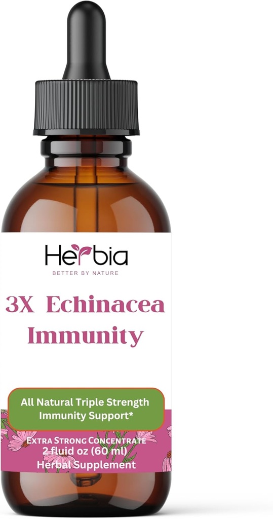 3X Echinacea Immunity תוספת חזקה של תערובת אורגני Echinacea עם Angustifolia ו Purpurea Root, Herb, ופריחה עבור תמיכה Immune, תמצית אלכוהול נוזלי, 2 פלויד oz (60 מ"ל)