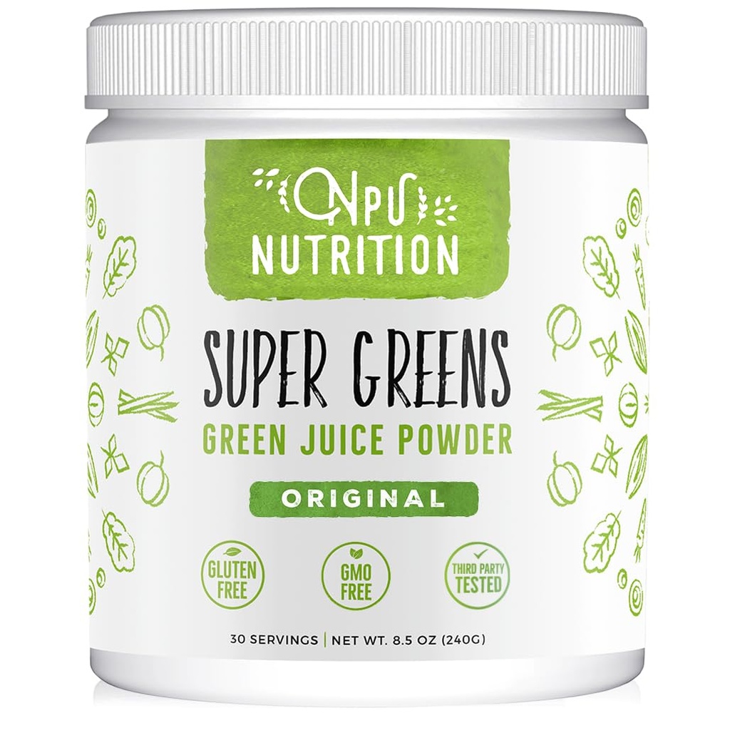 Super Greens אבקה אורגנית תערובת: תוסף non-GMO, כולל Spirulina, אלפאפלמה, Spinach, Probiotics, סיבים ו- Digestive Enzymes, No Artificial Sweeteners, 30 משרתים