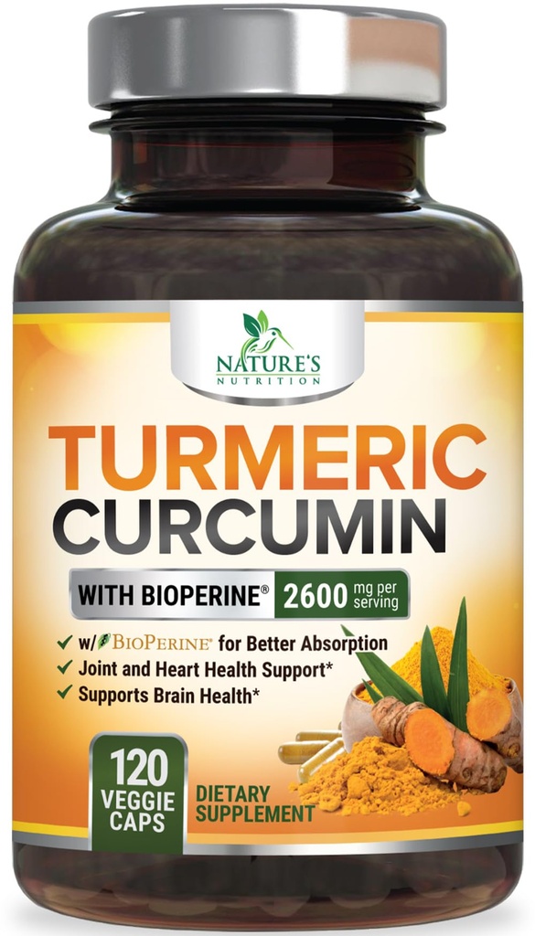 תוסף Turmeric Curcumin 2600 מ"ג - 95% Curcuminoids עם אורגני Turmeric & bioPerine Black Pepper לחלץ עבור הטוב ביותר Absorption, תמיכה טבעונית טבעית, non-GMO, בבקבוק בארה"ב - 120 קפסולות