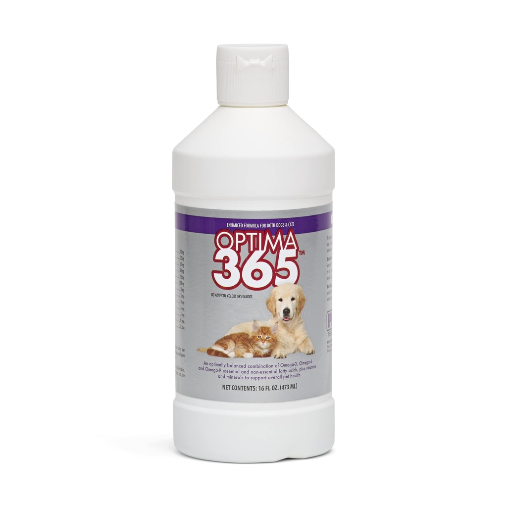 PRN Pharmacal OPTIMA 365 - תוספי מזון שומניים חיוניים עבור חתולים וכלבים - עם אומגה 3, אומגה-6, אומגה-9, ווויטמינים ומינרלים אחרים כדי לתמוך בבריאות הכללית - 16 Fl Oz