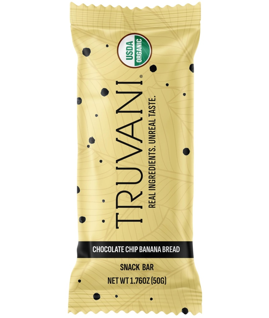 Truvani Plant Based חטיףs | שוקולד צ'יפ בננה לחם 1 Pack | 5g חלבון | USDA אורגני ו טבעוני | The Only Bar | חלב, סויה, וגלוטן חינם | Individual Wrapped