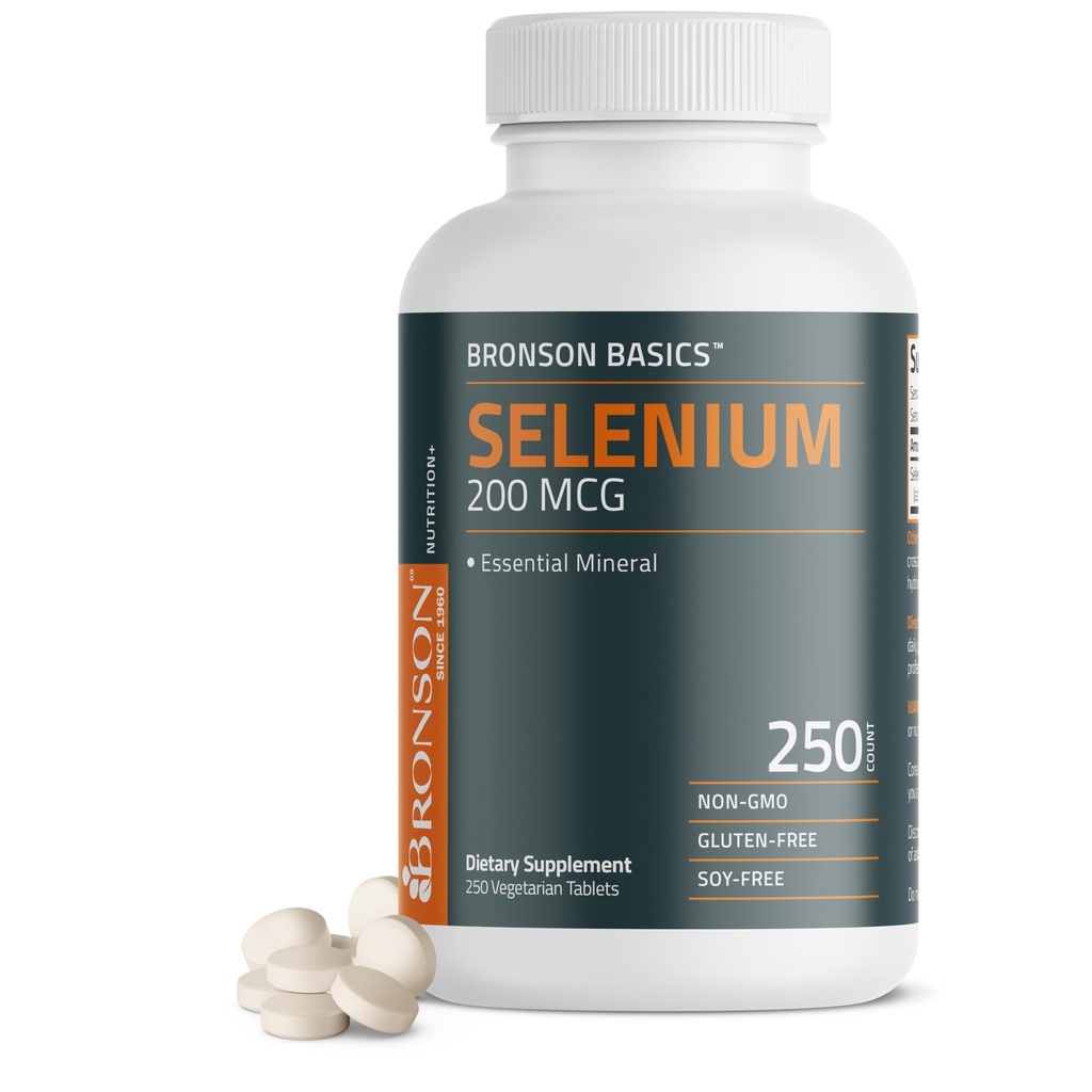 Bronson Selenium 200 mcg Immune & Antioxidant תמיכה חיוני מינרלים, 250 טבליות Vegetarian