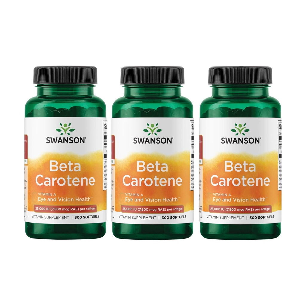סוונסון Beta-Carotene ויטמין A 25000 IU Skin Eye Immune System Health Antioxidant Support 7500 mcg 300 Softgels Count (3 Pack)