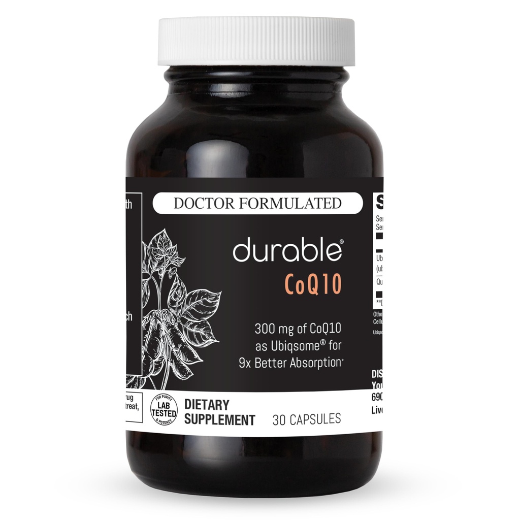 Durable CoQ10 - 300 מ"ג Coenzyme Q10 Phytosome עם 9X Better Absorption + Quercetin - לב, אנרגיה ותמיכה סלולרית - דוקטור פורמולה, טבעוני, non-GMO, מיוצר בארה"ב, פעם-Daily (30 קפסולות)