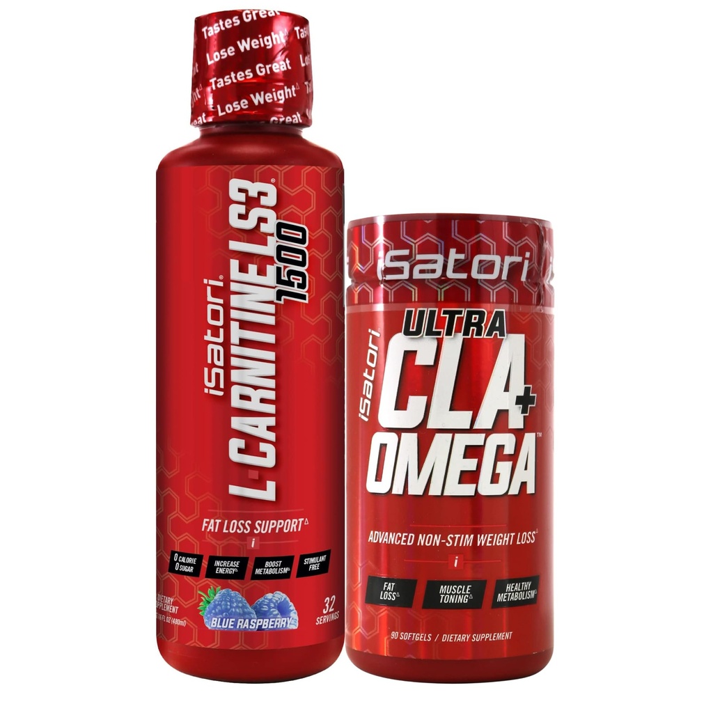 iSatori L-Carnitine LS3 Blue Raspberry 1500 מ"ג (32 משרתים) Ultra CLA (90 Softgels), נוזל L-Carnitine עם Acetyl, אומגה 3 6 9 שמן ספפיפי