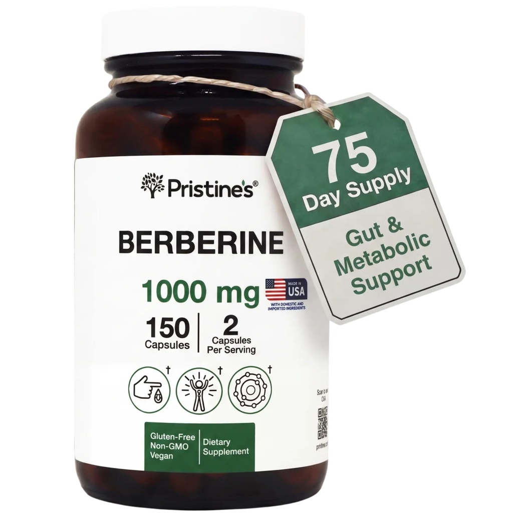 תוספי התוספים של PRISTINE'S Berberine - 1000 MG75 יום אספקה 150 קפסולות - לב, ו- Immunity Health Support Antioxidant - Digestive Tract & Healthy Gutora Support