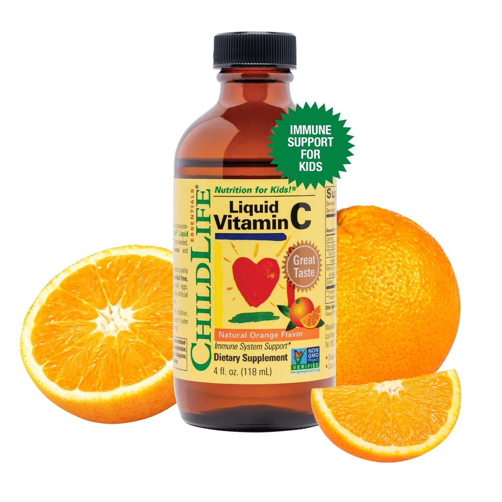 CHILDLIFE ESSENTIALS Liquid Vitamin C - Pure Vitamin C Liquid Supplement for Kids, Toddlers, & Babies, Immune System Support, Natural Orange Flavor, 4 Fl Oz (Pack of 1)