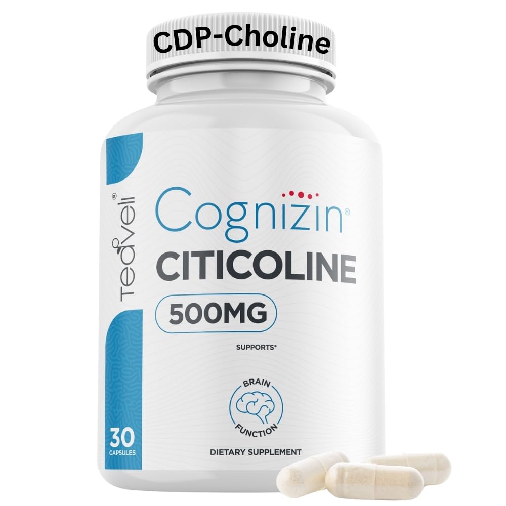 Teaveli Cognizin Citicoline- 500 מ"ג CDP Choline קפסולות - קלינית למד תוספי המוח כדי לתמוך קלייריות, ריכוז וזיכרון - הצורה הביו-זמינות ביותר של תוספי כולסטרול - 30 משרתים