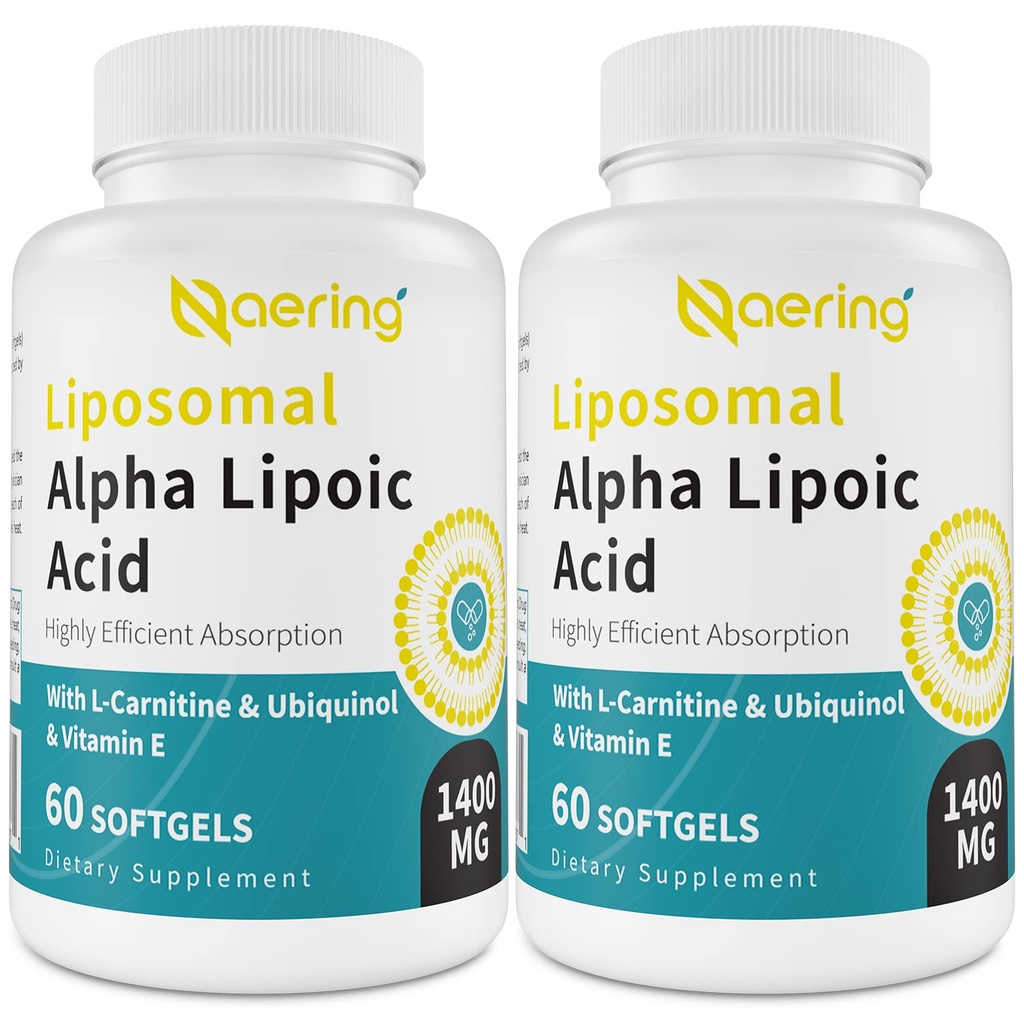 Liposomal Alpha Lipoic Acid 1400mg Softgels, ALA תוספת עם L-Carnitine 1000mg, Ubiquinol (Active CoQ10) 100 מ"ג ויטמין E 10 מ"ג, Alpha-Lipoic Acid for Antioxidants, Nerve, Energy 120 Softgels