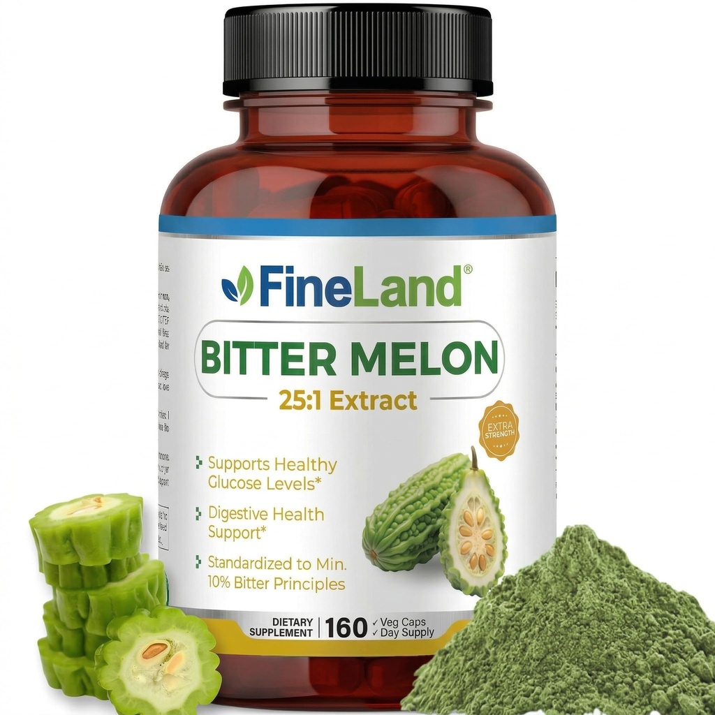 FineLand Bitter Melon 25:1 לחלץ 12,500 מ"ג כוח, 10% עקרונות bitter, 160 קפסולות טבעוניות, תמיכה בריאות עיכול, סטנדרטית ו ריכוז 25X, Non-GMO מיוצר בארה"ב