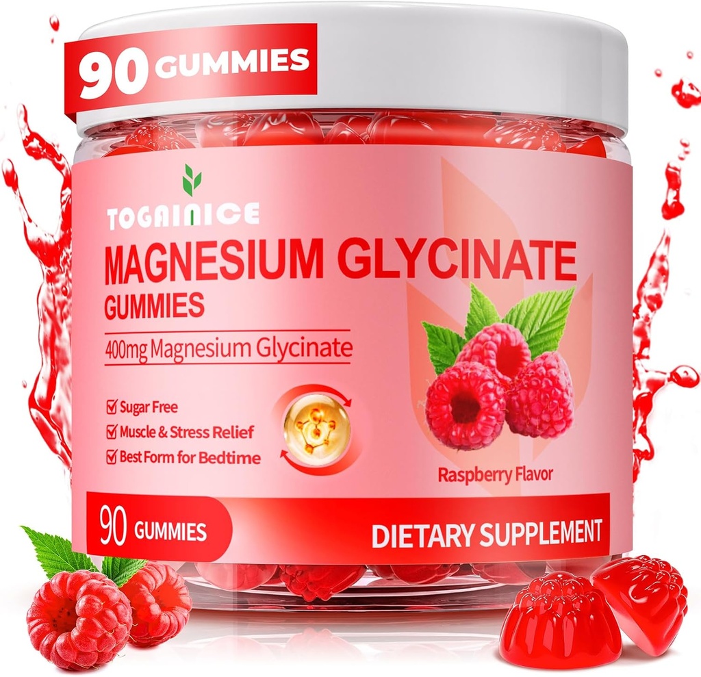 Magnesium Glycinate Gummies 400 מ"ג למבוגרים וילדים,90 Ct Sugar Free Magnesium Gummies עם תוספי Potassium Magnesium עבור נשים וגברים, Sleep Msucle & Engergy תמיכה,Raspberry פלמור פלאנסיום תוספת עבור נשים וגברים, Sleep Msucle & Engergy תמיכה, Raspberry פלמור